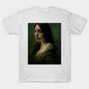 Madison- Portrait Of A Beautiful Sad Lady In Green Dress T-Shirt